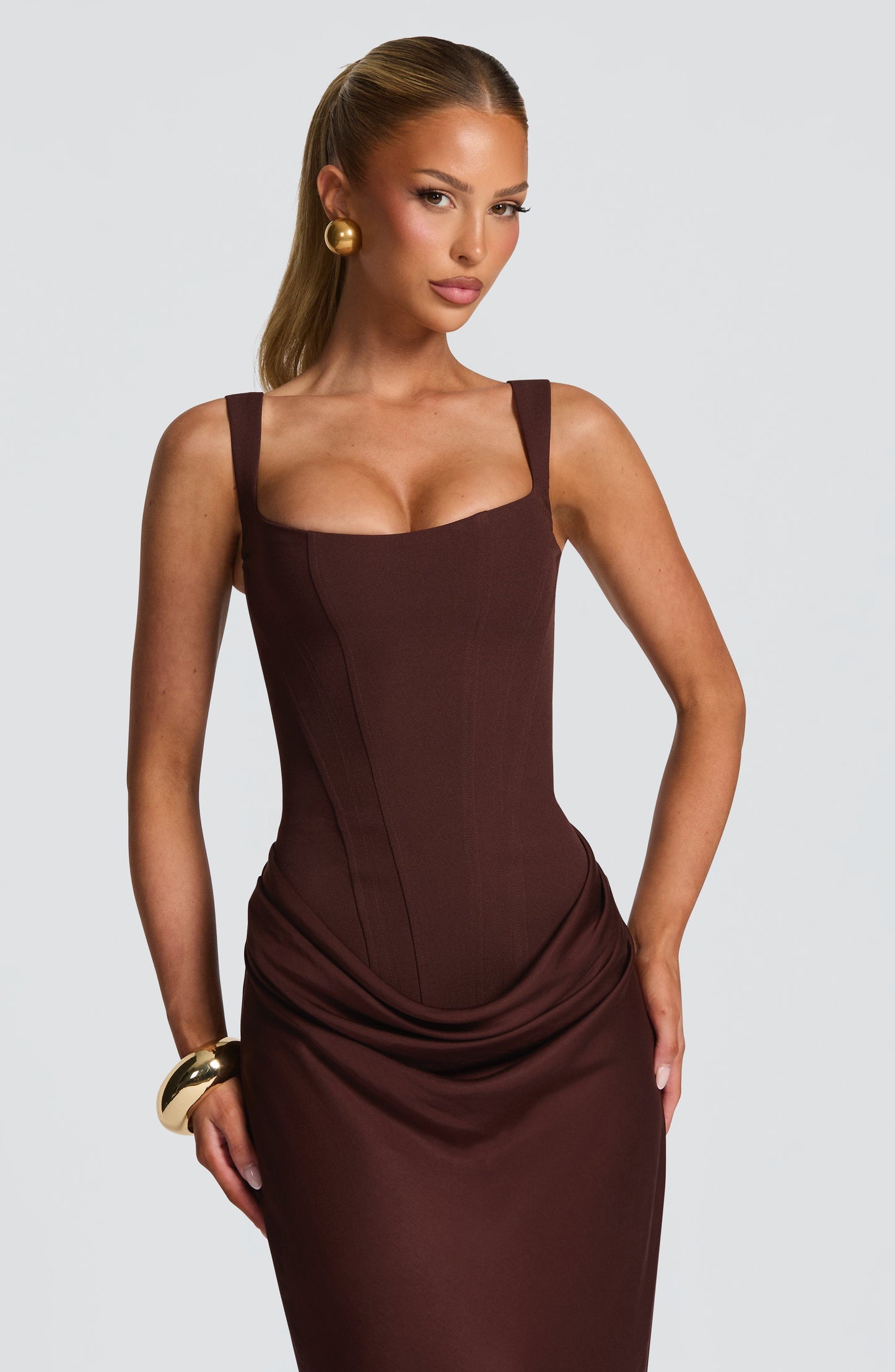 Cornelia Long Dress - Plum Brown