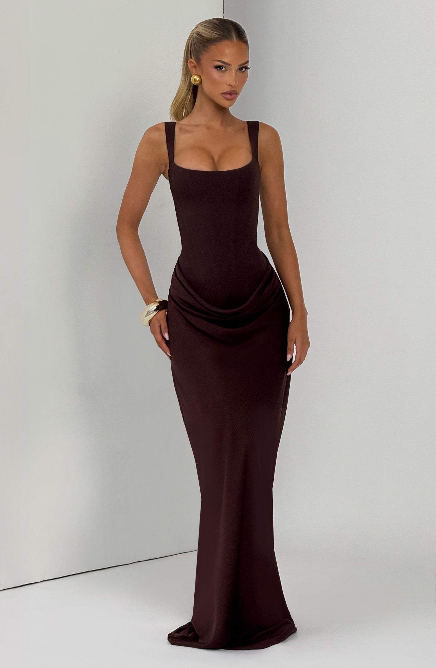 Cornelia Long Dress - Plum Brown