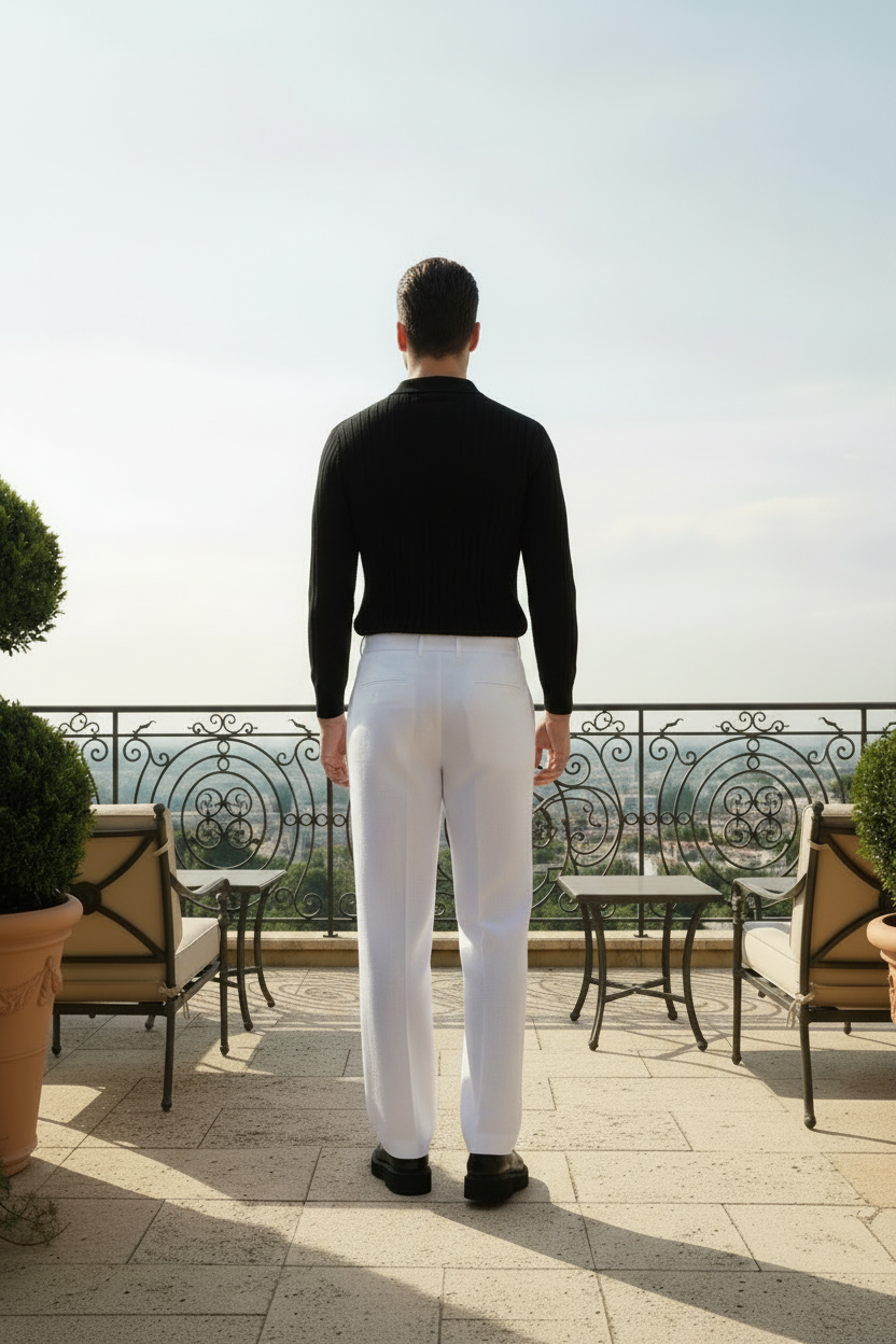 Portofino Wide Pant White + Siena Polo Black - De espaldas